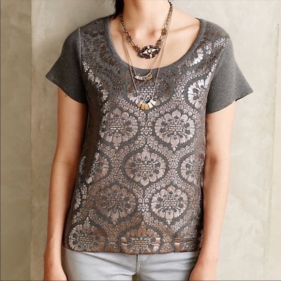 Anthropologie Tops - Anthropologie | Moth Pullover T-Shirt Gray Silver